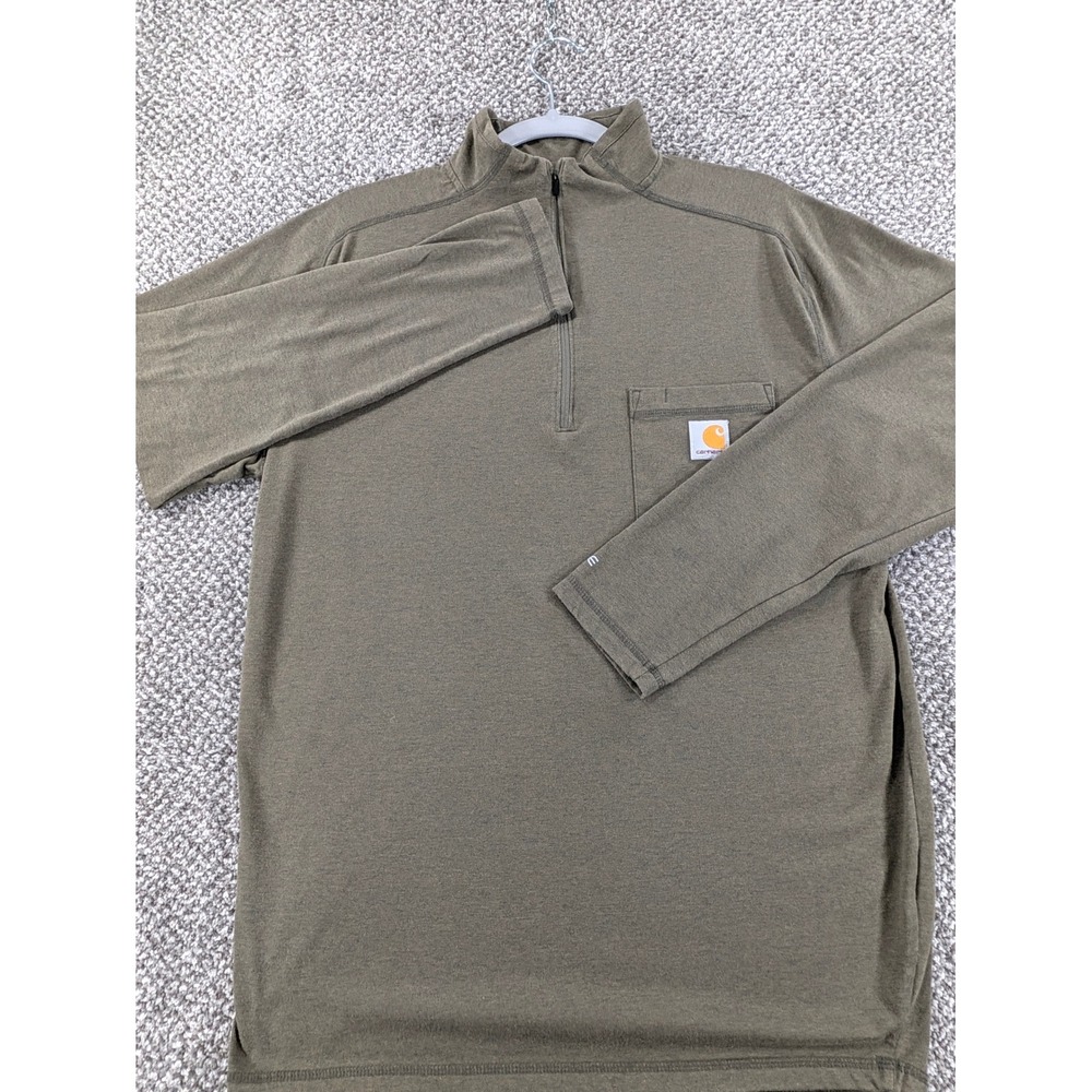 Carhartt Force Mens M Relaxed Fit Quarter Zip Pullover Mock Shirt Olive Green